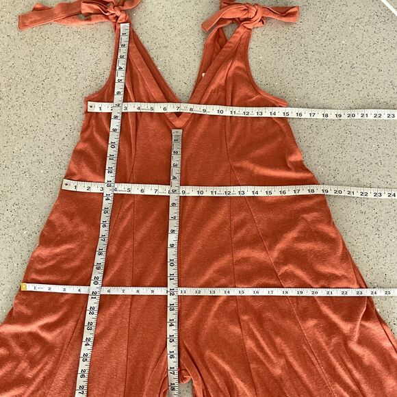 New FP Beach Alice Wide Flare Leg Jumpsuit One-piece Cinnamon Tie Shoulder XS - Picture 7 of 12